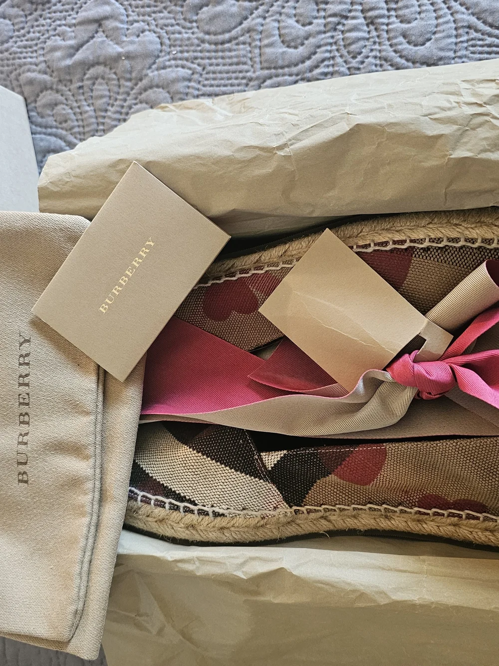 Burberry Beige Canvas Espadrilles with Red Heart Motif